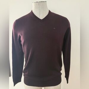 Calvin Klein Men's V-Neck Merino Wool Sweater - Deep Maroon